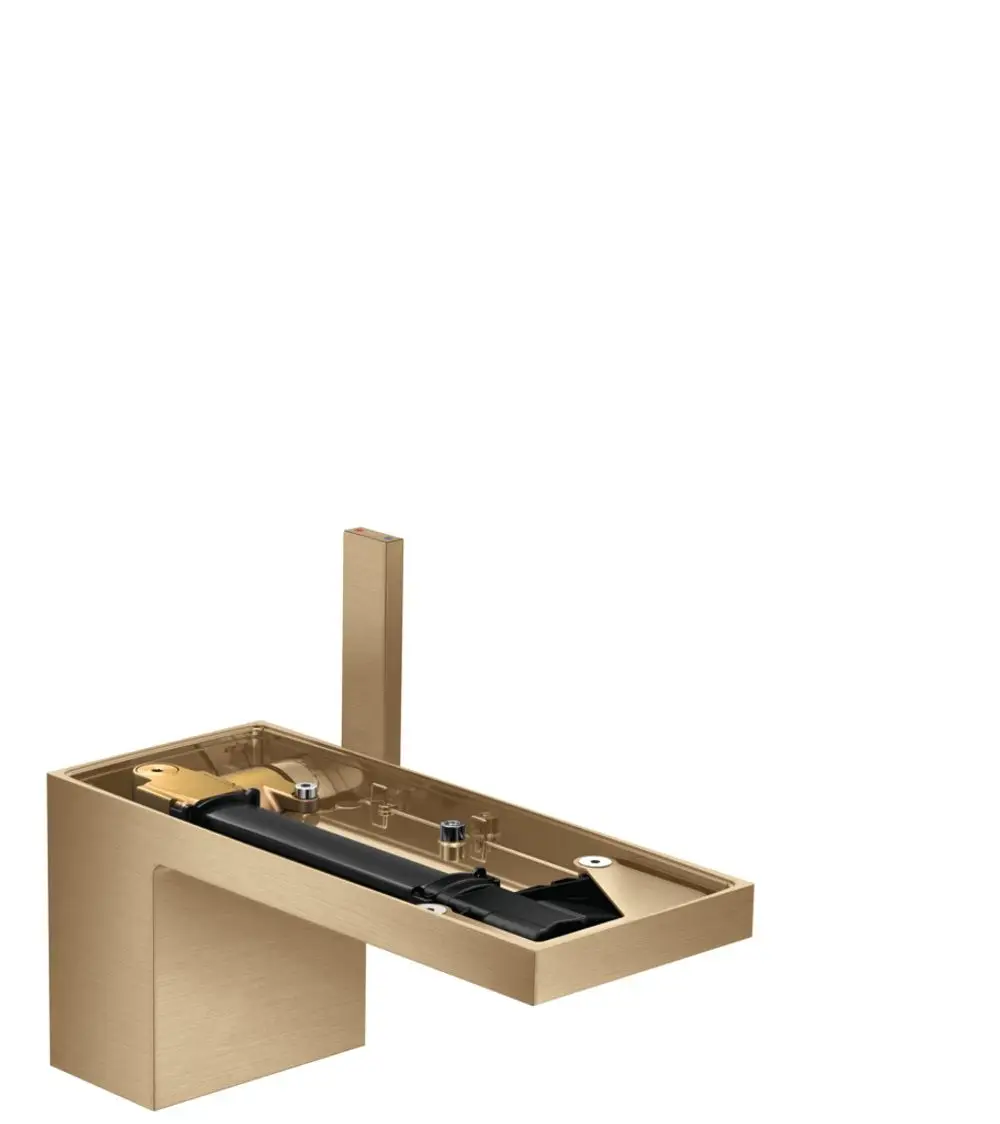 Einhebel-Waschtischmischer in Brushed Bronze von AXOR, mit integriertem Push-Open Ablauf und minimalistischer Gestaltung, ohne Platte.
